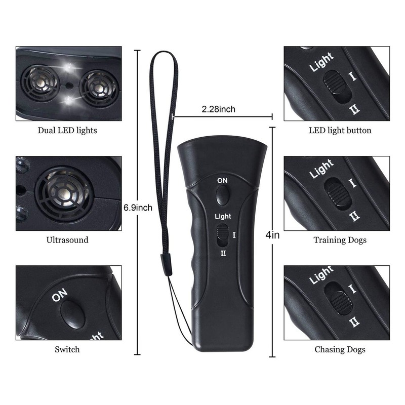 Dog Repeller Dual Sensor Ultrasound LED Light Laser Dog Deterrent