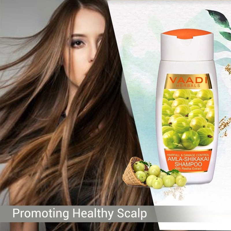 Vaadi Herbals Amla Shikakai Shampoo, Hairfall and Damage Control, 110ml