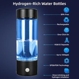 Hydrogen Water Bottle Generator 3 IN1,SPE/PEM Water Ionizer,Glass Hydrogenated Rich Water Bottles, Hydrogen Water Machine Filter Pitcher Improve Water Gift for Office/Home/Travel Women/Men/Grandpa