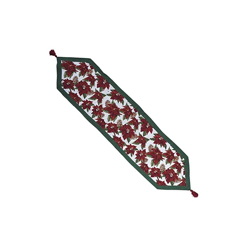 54" x 13" Poinsettia Woven Fabric with Reindeer (Flower)