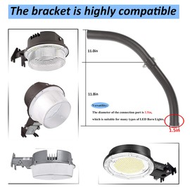 LEDMO Mounting Arm for LED Barn Light Adjustable Angle Sturdy Black Aluminum Extension Mounting Pole for Dusk to Dawm Outdoor Security Area Light Yard Lighting