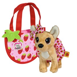 ChiChi Love Little Berry Chihuahua Plush Dog with Strawberry Pattern Bow and Skirt, in Adorable Bag, 15 cm, from 3 Years