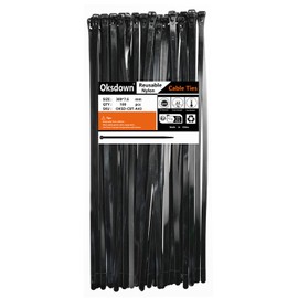 Oksdown 100 Pack Reusable Cable Ties Black 300mm×7.6mm Heavy Duty Strong Nylon Large Zip Ties 12 inch Releasable Plastic Thick Tie Wraps