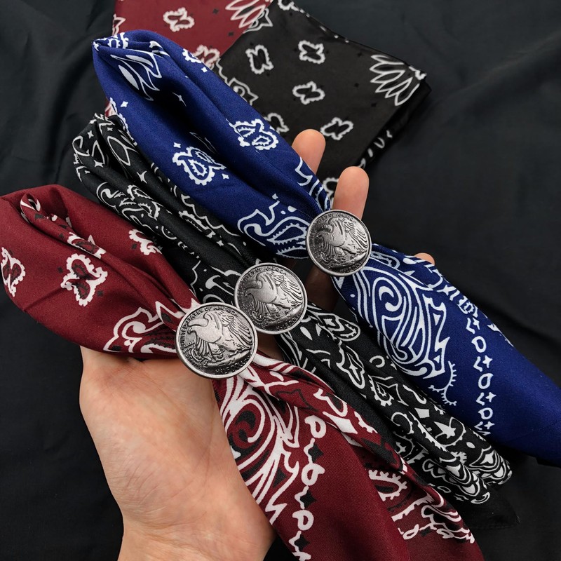 Hymeiluely Western Bandana Scarf With Vintage Eagle Coin Buckle, Paisley