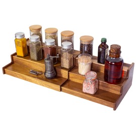 TB Home Acacia Wood 3 Tiered Spice Rack, 3 Tier Spice Organizer for Cabinet or Kitchen