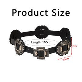TOEECY Women's Vintage Street Style Waist Belt Made of PU Leather with Hollow Circle Design Pearl Decoration Buckle Closure for Casual Various Seasons, Black Cross, One size fits all
