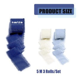 Handmade Fringe Chiffon and Silk Ribbon, Rose Pink Cotton Linen Ribbon With Frayed Edges, Craft Fabric Ribbon (Blue White Series)