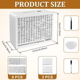 Money Saving Box, 10000 Savings Challenge Box, Wooden Money Coin Cash Bank with Counter & 8 Saving Challenge Targets, One Piece Designed Cash Vault Boxes with Stickers Two Slots Holes for Adults Kids