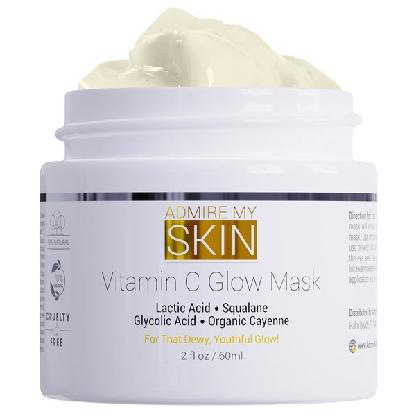 Vitamin C Mask For Face – Brightening Face Masks Skin Care Contains Glycolic Acid and Lactic Acid + Squalane Oil – Hydrating Beauty Face Mask for Glowing Youthful Skin and Smooth Even Skin Tone 2oz