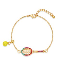 CUFELMU Tennis Racket Charm Bracelet for Women, Adjustable Gold Chain Jewelry with Crystal