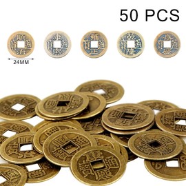 TIANNAIT 50pcs Chinese Feng Shui Coins, Chinese Lucky Coins, Antique Coins, Copper Coins, Ancient Chinese Emperor Coins, Bring Happiness, Health and Prosperity Home Accessories