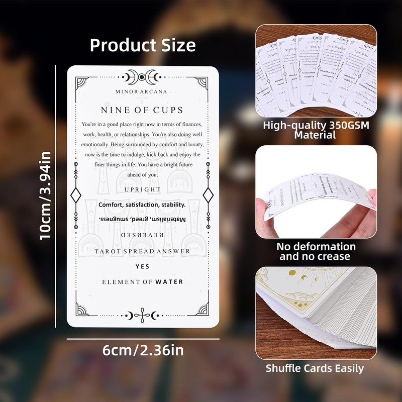 GINCEVHY 78 Clear Text Pattern Tarot Cards, Classic Tarot Learning