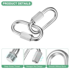 M METERXITY 6-Pack Quick Chain Link Connector, M7 9/32 304 Stainless Steel D-Shape Locking Repair Chain Links for Swing/Camping/Hiking/Backpack, Twist Key Ring Screw Chain Link [Silver]