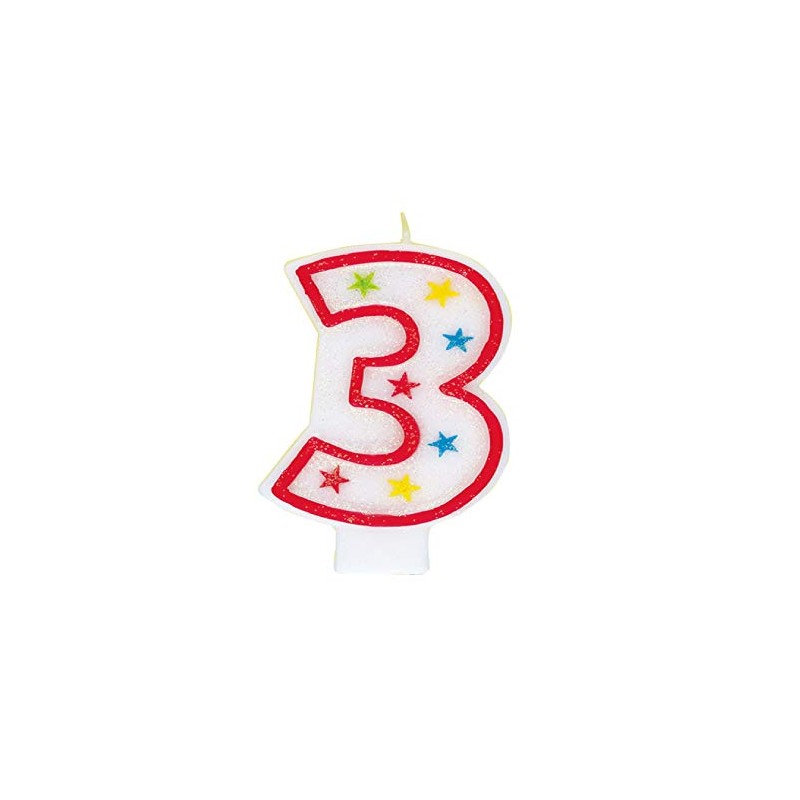 Vibrant Multicolor Number "3" Glitter Wax Birthday Candle - 7.75"