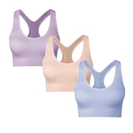 SEGRILA Women’s Sports Bra Padded Racerback Workout Yoga Bras with Mesh Straps,Pink+Purple+Blue,XL