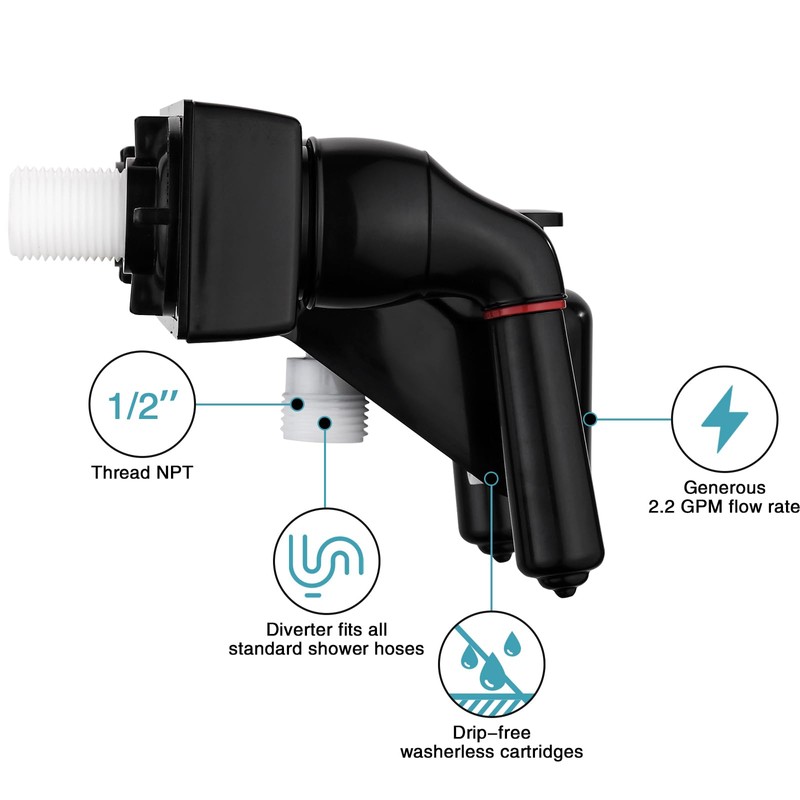 RV Shower Faucet with Handheld Showerhead & Hose, Non-Metallic ABS