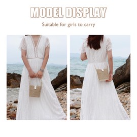 Fecialy Straw Crossbody Bag for Women Handmade Rattan Shoulder Bags Beach Summer Handwoven Straw Clutch Purse, White