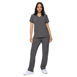 Monarch Uniforms Scrub Sets in Regular and Petite Stretchy Scrubs for Women Set of Scrub Top and Scrub pants-(CHARCOAL)-M