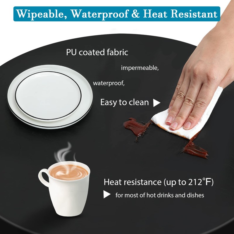 Rinpon Double Fitted Design PU Round Fitted Tablecloth, Anti-Tear Wipeable
