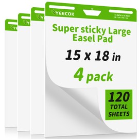 Self-Stick Mini Easel Pad 15 in x 18 in, 30 Sheets/Pad, 4 Pads/Pack, Sticky Flip Chart Paper for Teachers, Super Sticking Power & Bleed-Resistant