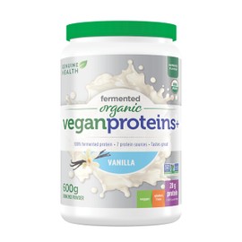 Genuine Health Genuine Health fermented organic vegan proteins+ - vanilla - Powder Mixes Well into Protein Shakes - Vegan, Gluten Free, USDA Organic, Non GMO Project Verified - 600g - 20 Servings