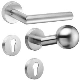 New Orleans Interchange Fitting | Cranked Ball Knob | V2A Stainless Steel Matt | For Home Entrance Doors with 72 Spacing (PZ Rosette)