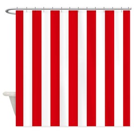 CafePress Red and White Vertical Stripes Decorative Fabric Shower Curtain