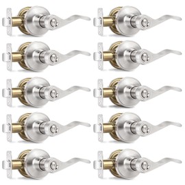 Onateel 10 Pack Privacy Door Levers Brushed Nickel Door Handles, Wave Style Reversible Keyless Door Handles, Heavy Duty Interior Door Knobs for Bedroom Bathroom Doors
