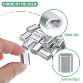 M METERXITY 50-Pack Aluminum Crimping Loop Sleeves, 4mm 1/6" Single Round Barrel Wire Rope Sleeves Cable Ferrule for Wire Rope/Cables Crimping Loop Sleeve