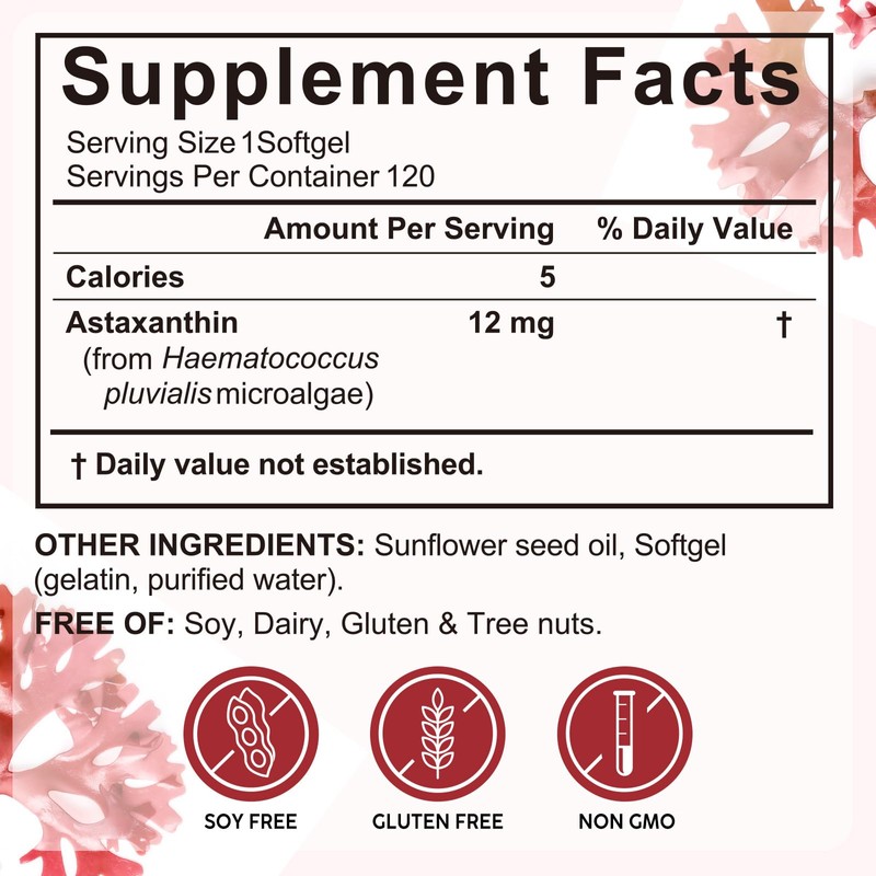 Xaarty 2Pack Premium Astaxanthin 12mg, Natural Antioxidant Supplement for Eye,