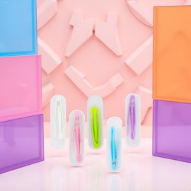 PurYupearl 5-Compartment Multicolor Geometric Contact Lens Tool Case Set with Soft Tip Applicator, Zipper Closure, Strap Handle, for Contact Lens Users