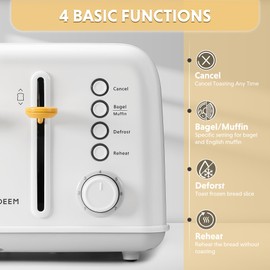 BUYDEEM DT640 4-Slice Toaster, Extra Wide Slots, Stainless Steel with High Lift Lever, Bagel and Muffin Function, Removal Crumb Tray, 7-Shade Settings, Arctic White