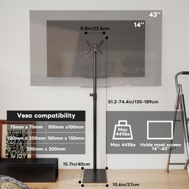 Qriocioa TV Stand with Mount 360°Swivel Tiltable Floor Monitors Stand Universal 70” Height Adjustable Tall TV Floor Stand for 12 to 43 inches Flat Screen or Curved TVs Monitors Display Trolley Stand