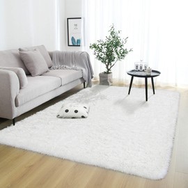 Rostyle Super Soft Fluffy Area Rugs for Bedroom Living Room Shaggy Floor Carpets Shag Christmas Rug for Girls Boys Furry Home Decorative Rugs, 6 ft x 9 ft, Cream White