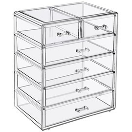 Sorbus - Set de organizador de maquillaje acrílico, 6 cajones, organizador de cosméticos para tocador y mostrador con cajones pequeños y anchos, almac