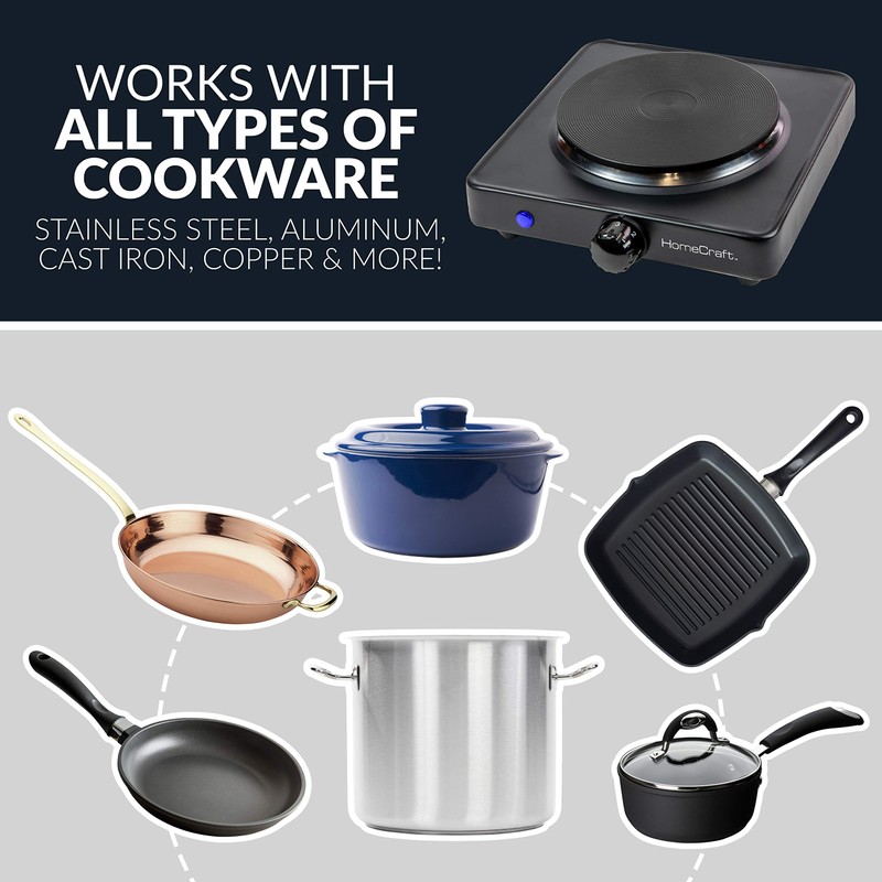 HomeCraft HCSB75BK Portable Countertop Single Burner Hot Plate Electric Cooktop,