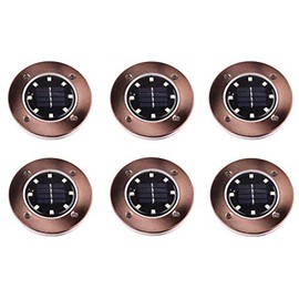 Solar Ground Lights 8 LED Disk Light Solar Powered Outdoor in-Ground Lights for Garden Driveways Lawn Yard Driveway Walkway Pool Patio Deck Pathway,6 Pack,White,Copper/Bronze Finish