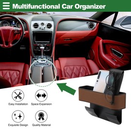 Motoforti Universal Car Seat Gap Filler Organizer with Cup Holder Front Seat Gap Filler Car Seat Gap Organizer Car Storage Accessories, Leather, Brown