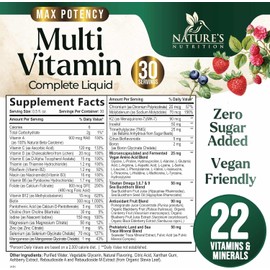 Liquid Multivitamin, Sugar Free Multi Vitamin for Women Men & Kids, Vitamins A, C, D, B-12, Biotin & Zinc for Beauty, Skin Care, Thicker Hair Growth & Wrinkles, Non-GMO, Vegan, Berry Flavor, 15 Fl Oz
