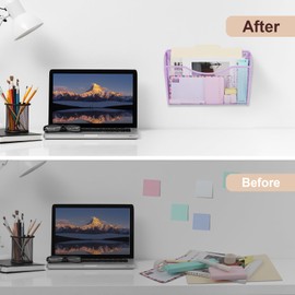 EASEPRES Wall File Holder Organizer, 3 Pockets Light Purple Hanging file Organizer Wall Mount Mail Magazine Rack for Home Office Supplies Organization