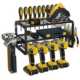 Power Tool Organizer, Garage Tool Organizers and Storage, Spampur Drill Holder Wall Mount, Heavy Duty Metal Tool Shelf, Utility Storage Rack for Cordless Drill, Removable Design for Workshop ToolRoom