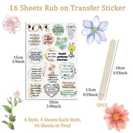 WANDIC 16 Sheets Rub On Transfer Stickers Bible Theme Stickers Waterproof Decals Journal Album Decals Furniture Craft Transfers Decals for DIY Scrapbooking