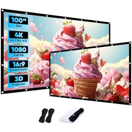 WISHOLY Projector Screen 100 inch, Washable Projector Screen 16:9 Foldable Anti-Crease Portable Projector Movies Screen for Home Theater Outdoor Indoor Support Double Sided Projection