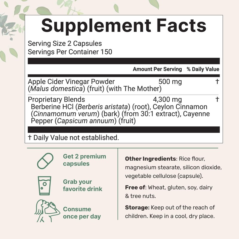 Apple Cider Vinegar with The Mother 4,800mg Equivalent, 300 Capsules