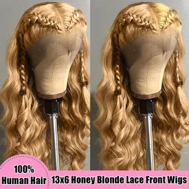 KTOOYKE KTOOYKE 200% Density 30 Inch Honey Blonde 13x6 HD Lace Front Wig Human Hair Body Wave Lace Frontal Wigs Human Hair Pre Plucked 27# Honey Blonde Wig Human Hair Glueless Wigs Human Hair