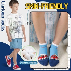 Welwoos Children's Funny Socks Boys Sneaker Socks Colourful Short Children's Socks Cartoon Cotton Toddler Socks 6 Pairs, Auto