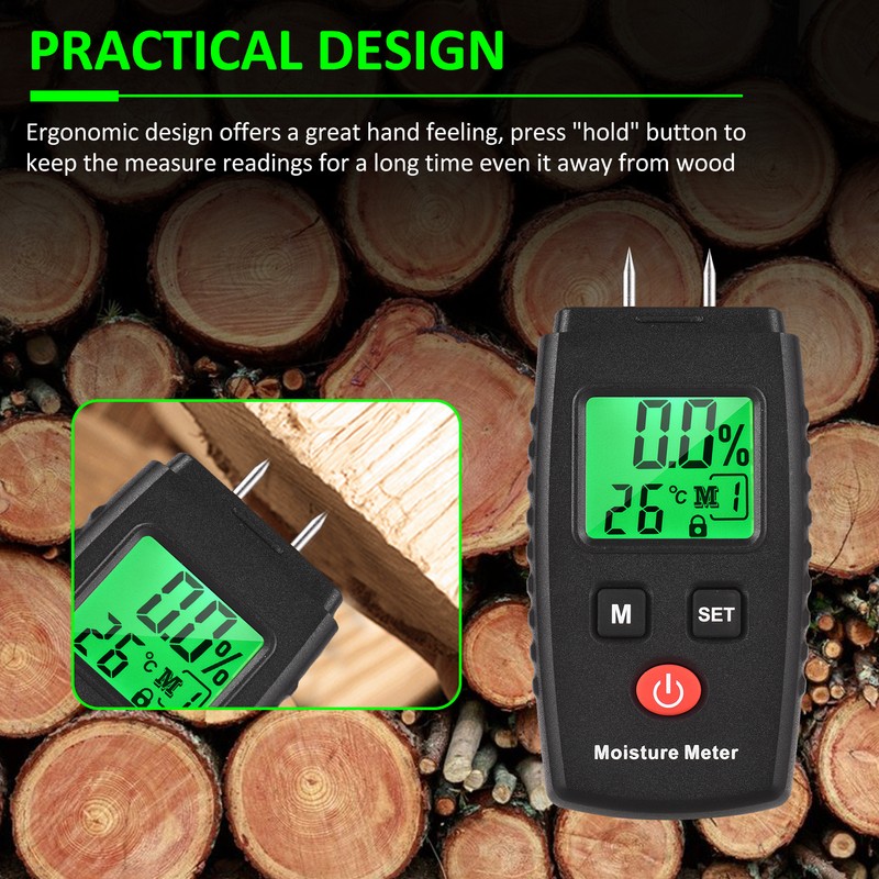 Mini Digital Wood Moisture Meter, Moisture Reader for Firewood, Small