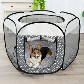 Furhaven Portable Dog Playpen Cat Tent, Pet Playground/Kennel Foldable Indoor Outdoor Zippered Puppy Crate - Gray Pebbles, Large