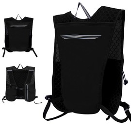 Running Vest with Water Bottles for Women & Men,Breathable Hydration Vest with Reflective Strips,Lightweight Running Backpack for Hiking & Biking (Black, One Size)