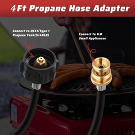 4 Feet Propane Hose, Black Propane Adapter Hose 1lb to 20lb Converter Replacement for QCC1/Type1, Tank Adapter with Metal Connector Fit for Grill, Stove, Griddle, Heater